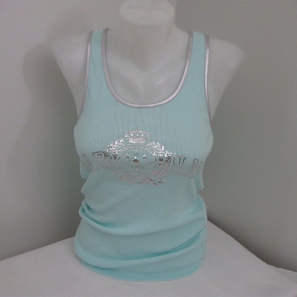 Aqua Blue Ribbed Tank Top 90s Baby Phat Large NEW - Picture 3 of 6